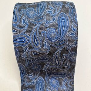 PERRY ELLIS Brown & Blue Paisley Woven Silk Tie
